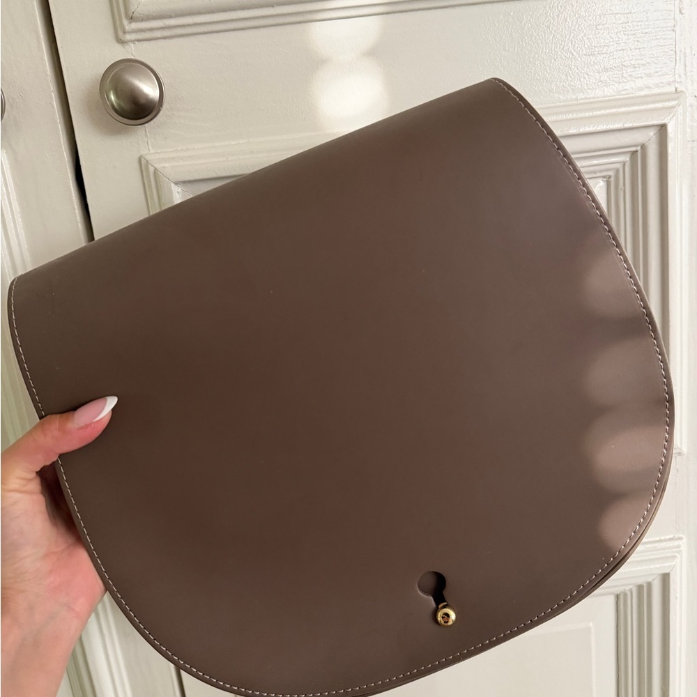 Sleek Taupe Saddle Crossbody Bag for Women